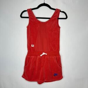 Nike Romper Youth Girls Small Solid Orange Heritage Terry Cloth Shorts Pockets